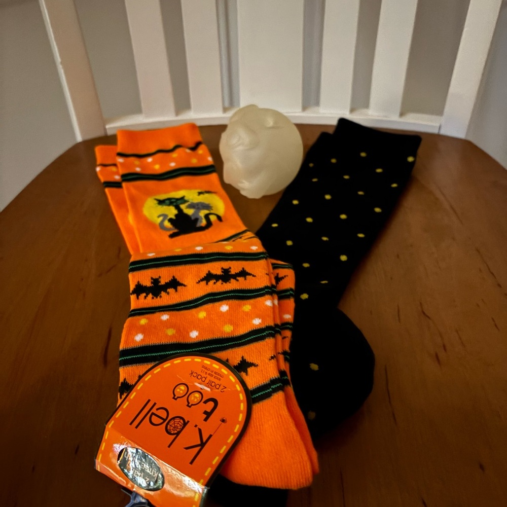 2 Pair Retro Halloween Knee High Socks NWT Sz9-11 & Vintage Ghost Squeak Toy